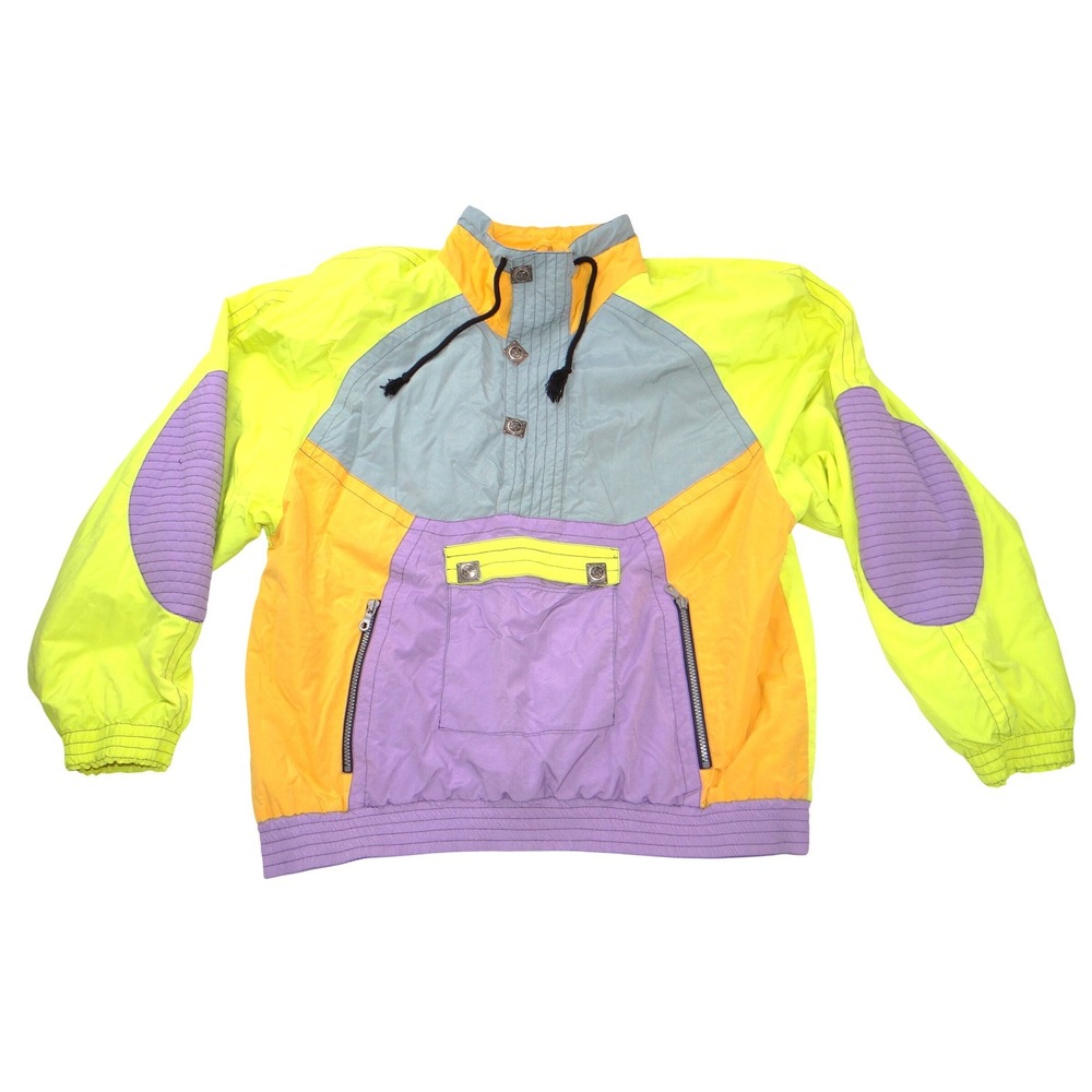 Vintage Volkl Mens Neon Colorblock Windbreaker Pullover‎ Jacket Large 90s Retro